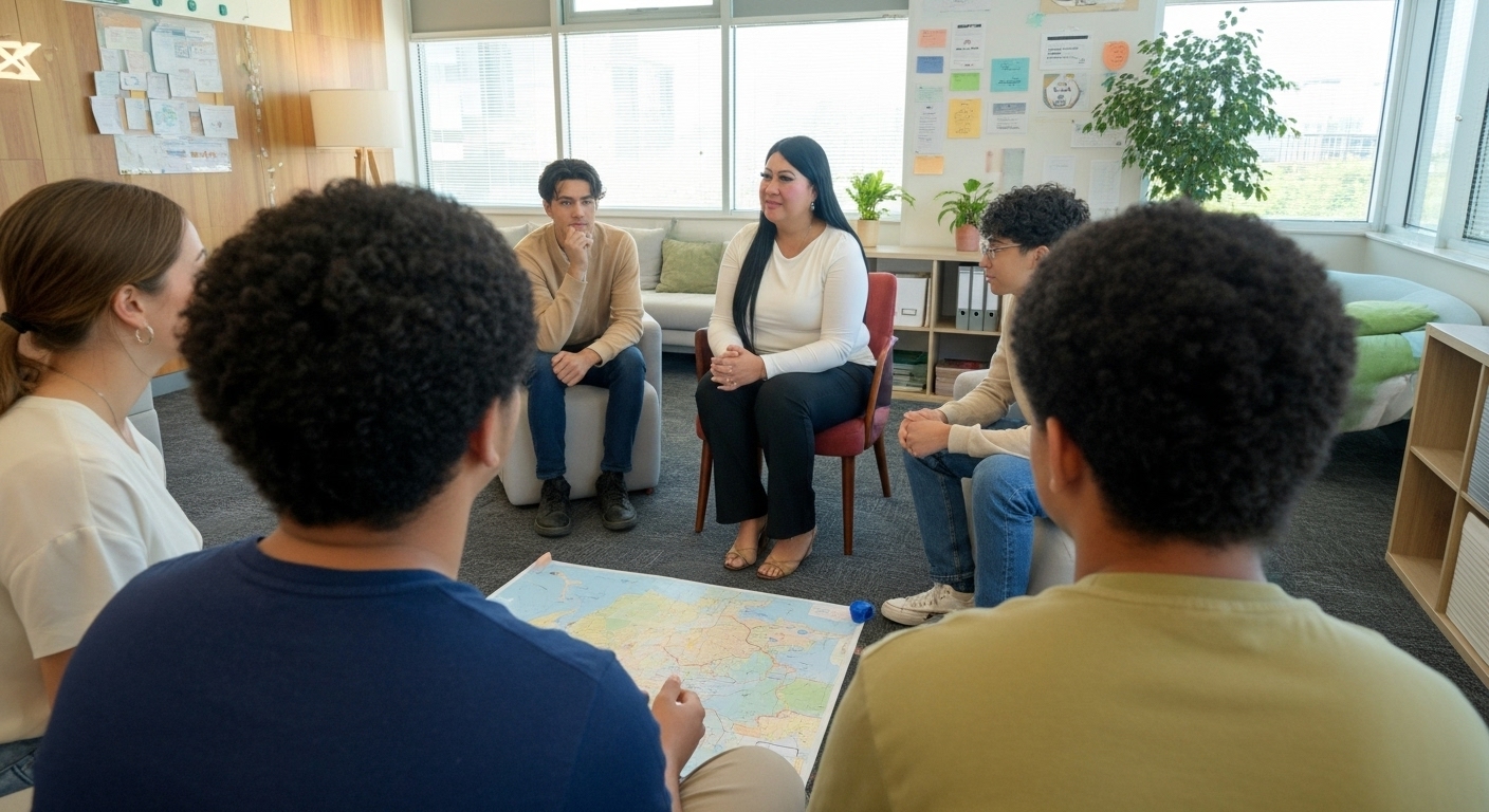 Young adults in group